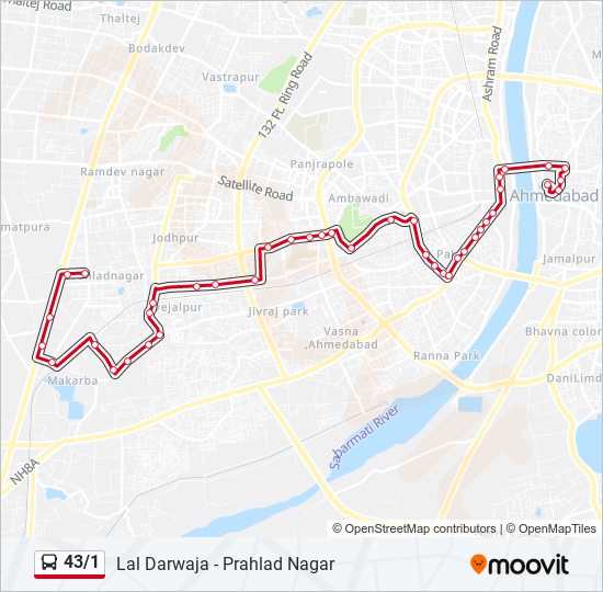 43/1 bus Line Map