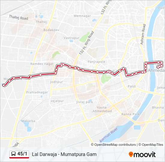 45/1 Bus Line Map