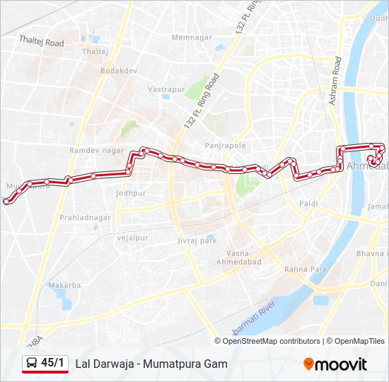 45/1 Bus Line Map