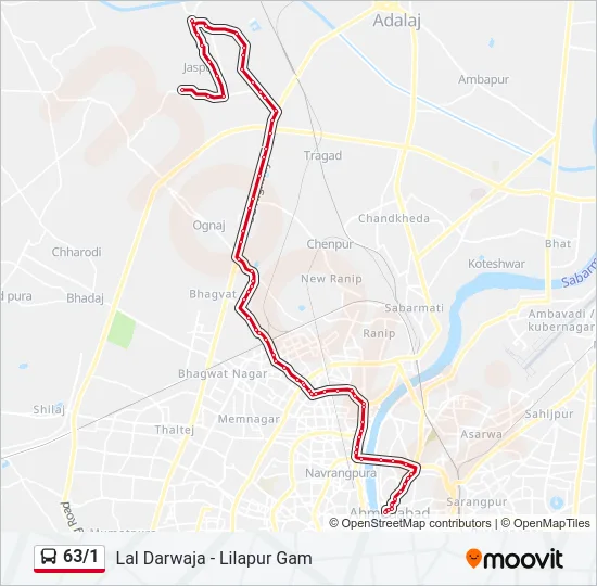 63/1 Bus Line Map
