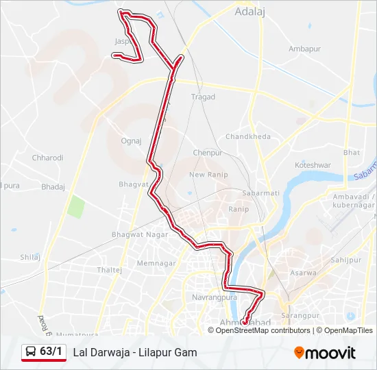 63/1 Bus Line Map