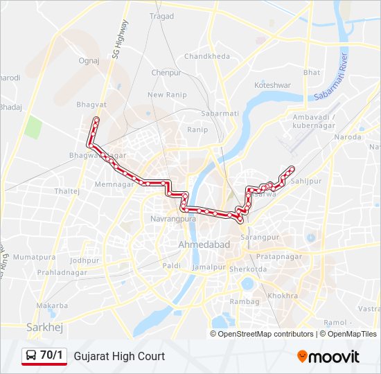 70/1 bus Line Map