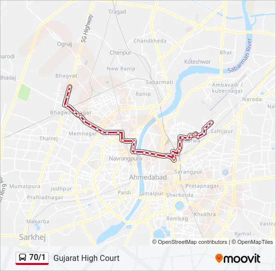 70/1 Bus Line Map
