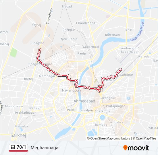 70/1 Bus Line Map