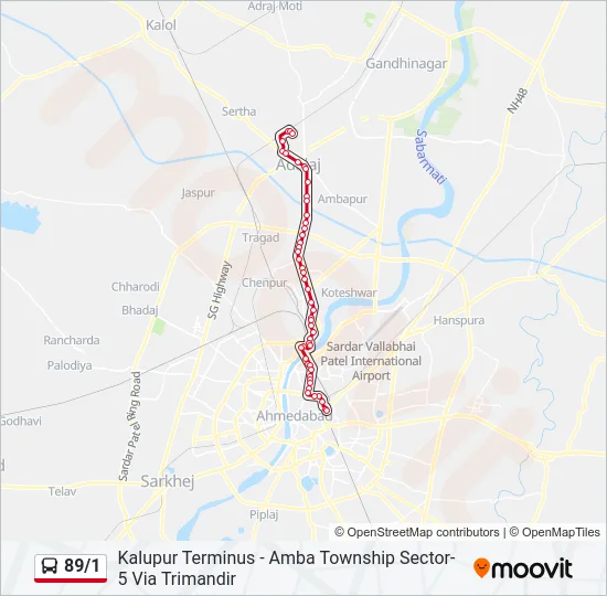 89/1 Bus Line Map