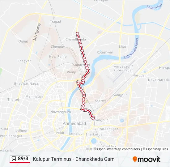89/3 Bus Line Map