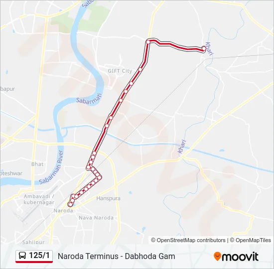 125/1 Bus Line Map