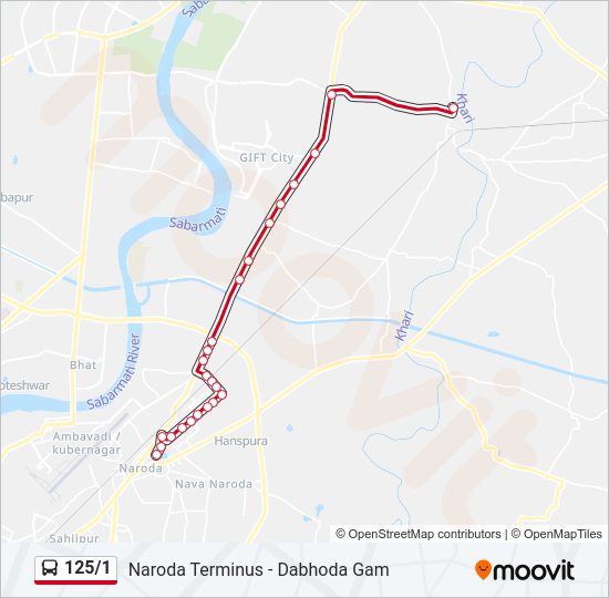 125/1 bus Line Map