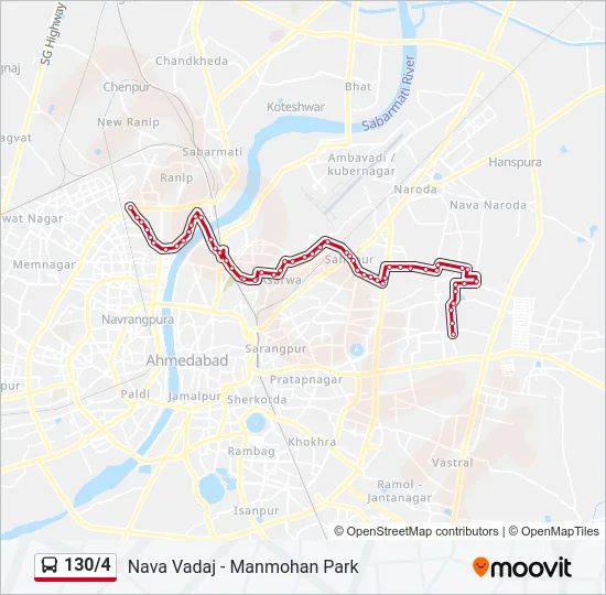 130/4 Bus Line Map