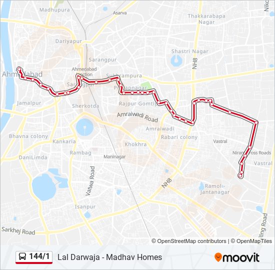 144/1 bus Line Map