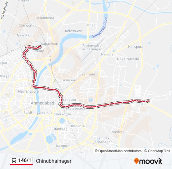 146/1 bus Line Map