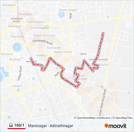 160/1 bus Line Map