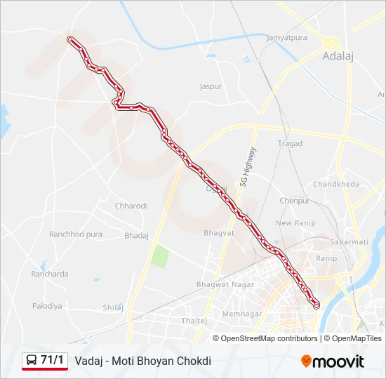 71/1 Bus Line Map