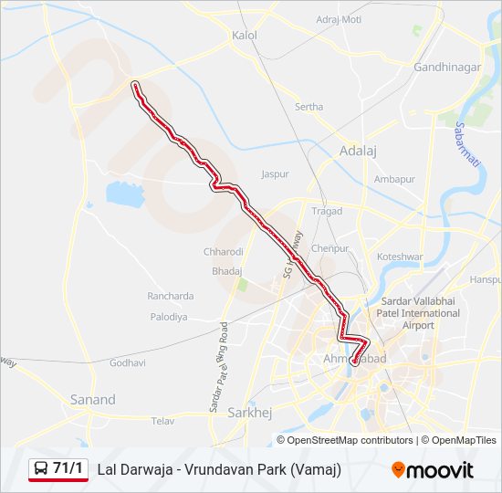 71/1 bus Line Map