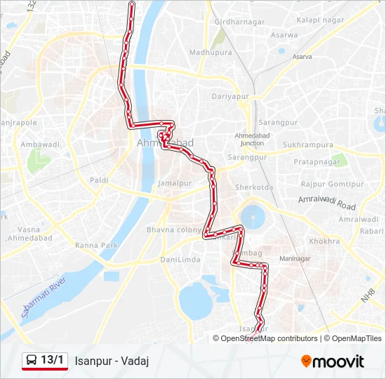 13/1 Bus Line Map