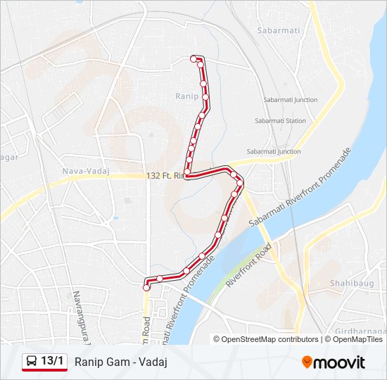 13/1 bus Line Map