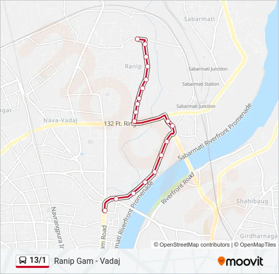 13/1 Bus Line Map