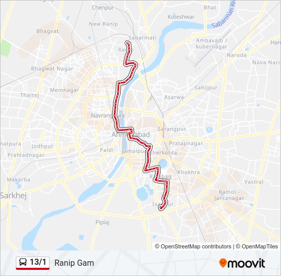 13/1 bus Line Map