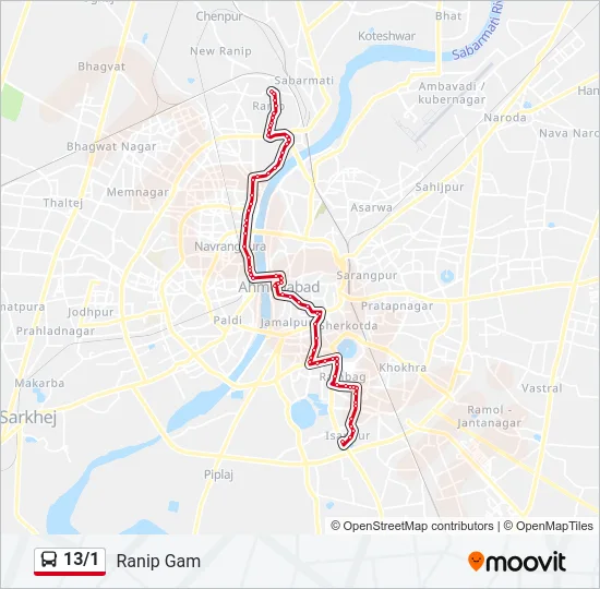 13/1 Bus Line Map