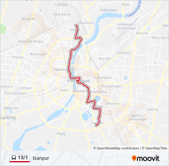 13/1 bus Line Map