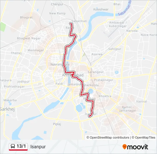 13/1 Bus Line Map