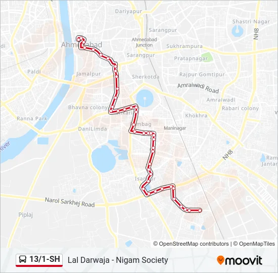 13/1-SH Bus Line Map