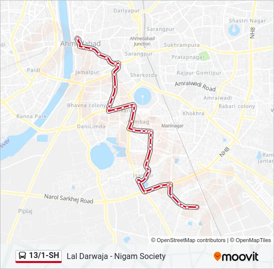 13/1-SH Bus Line Map