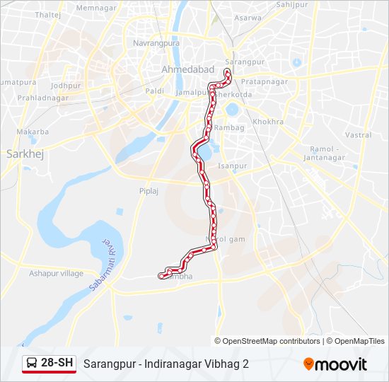 28-SH bus Line Map