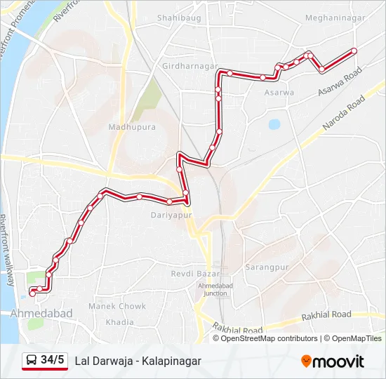 34/5 Bus Line Map