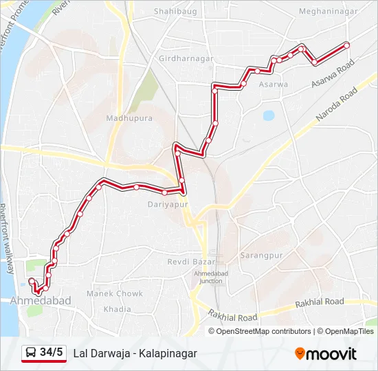 34/5 Bus Line Map