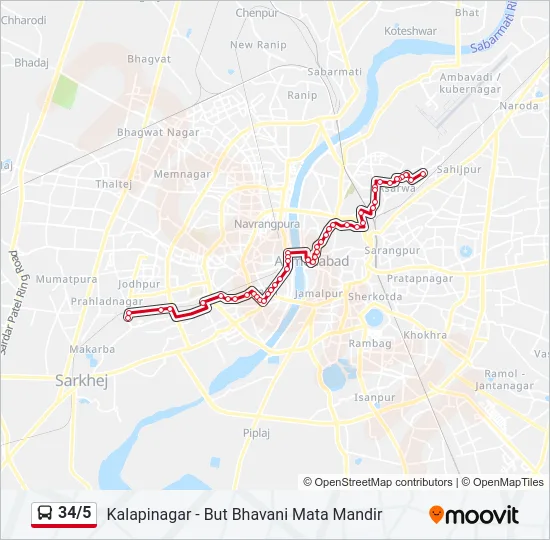 34/5 Bus Line Map