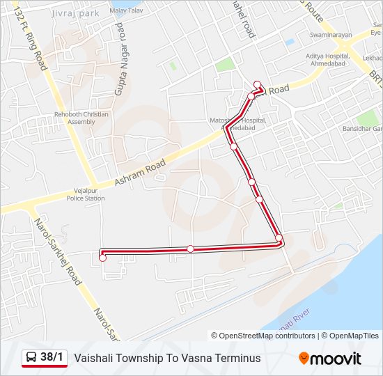 38/1 bus Line Map