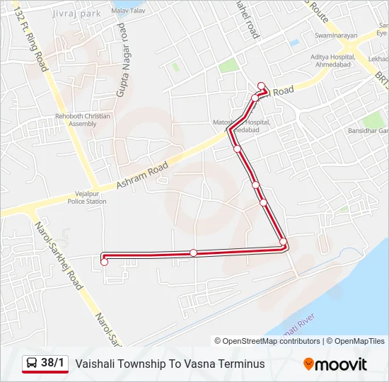 38/1 Bus Line Map