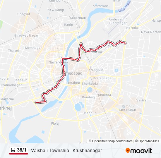 38/1 bus Line Map