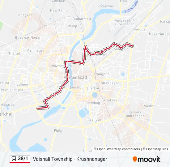 38/1 Bus Line Map