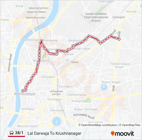 38/1 Bus Line Map