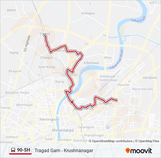 90-SH bus Line Map