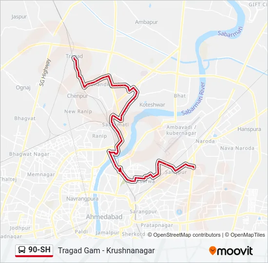 90-SH Bus Line Map