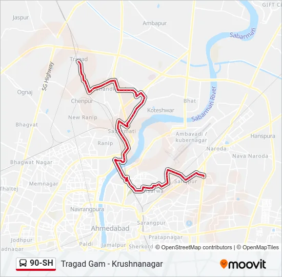 90-SH Bus Line Map
