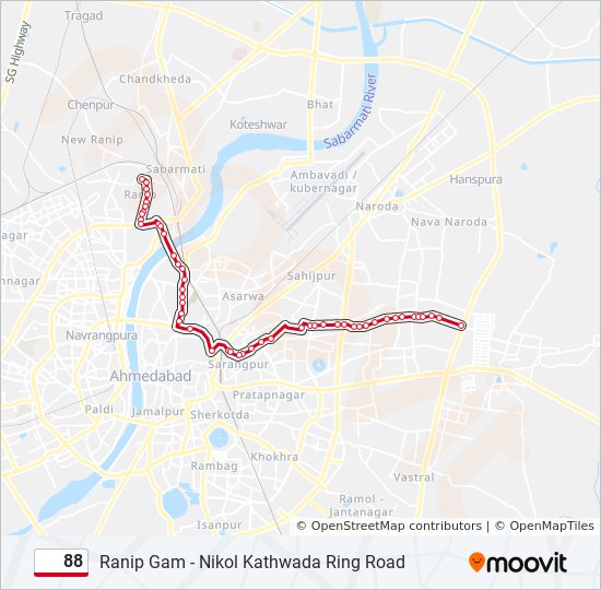 88 Route: Schedules, Stops & Maps - Nikol Kathwada Ring Road (Updated)