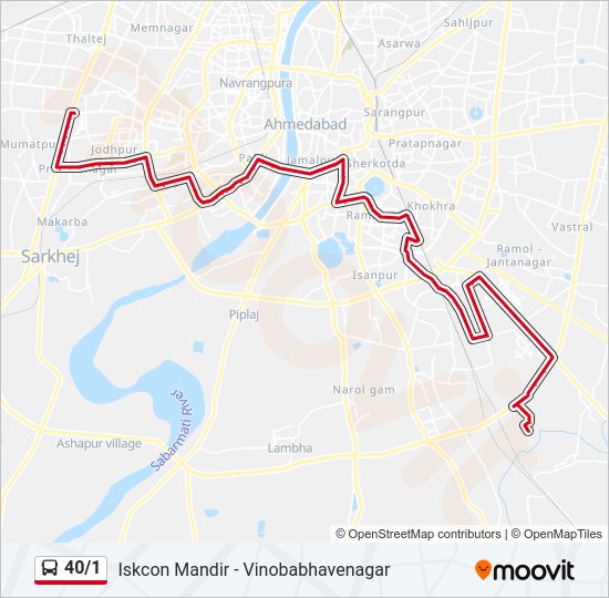 40/1 bus Line Map