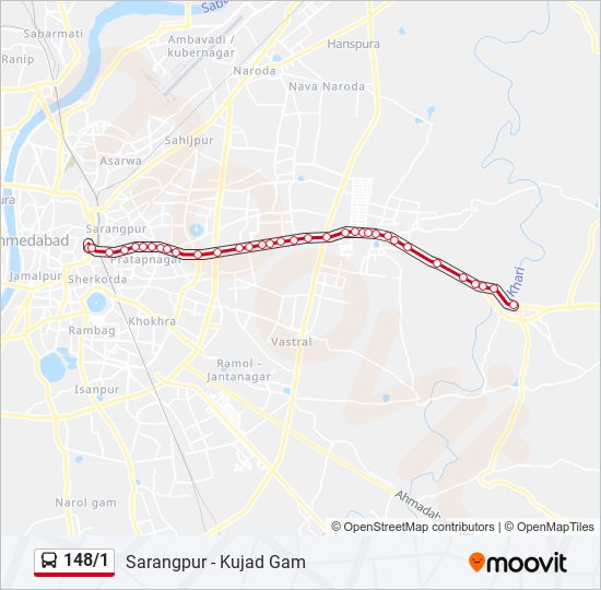 148/1 bus Line Map