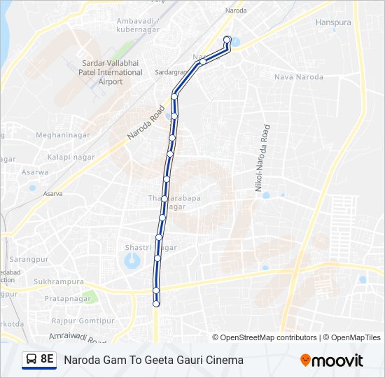 8E bus Line Map