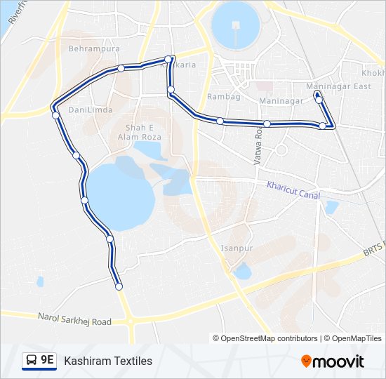 9E bus Line Map