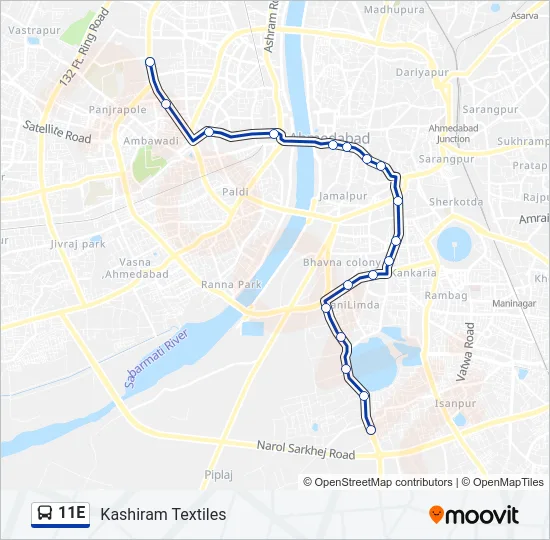 11E Bus Line Map