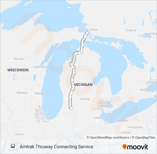 AMTRAK THRUWAY CONNECTING SERVICE bus Line Map