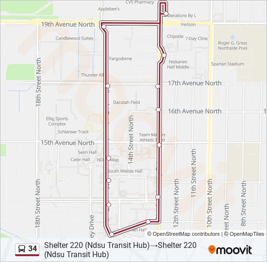 34 bus Line Map