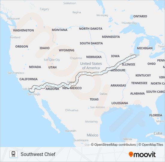 Mapa de SOUTHWEST CHIEF de tren