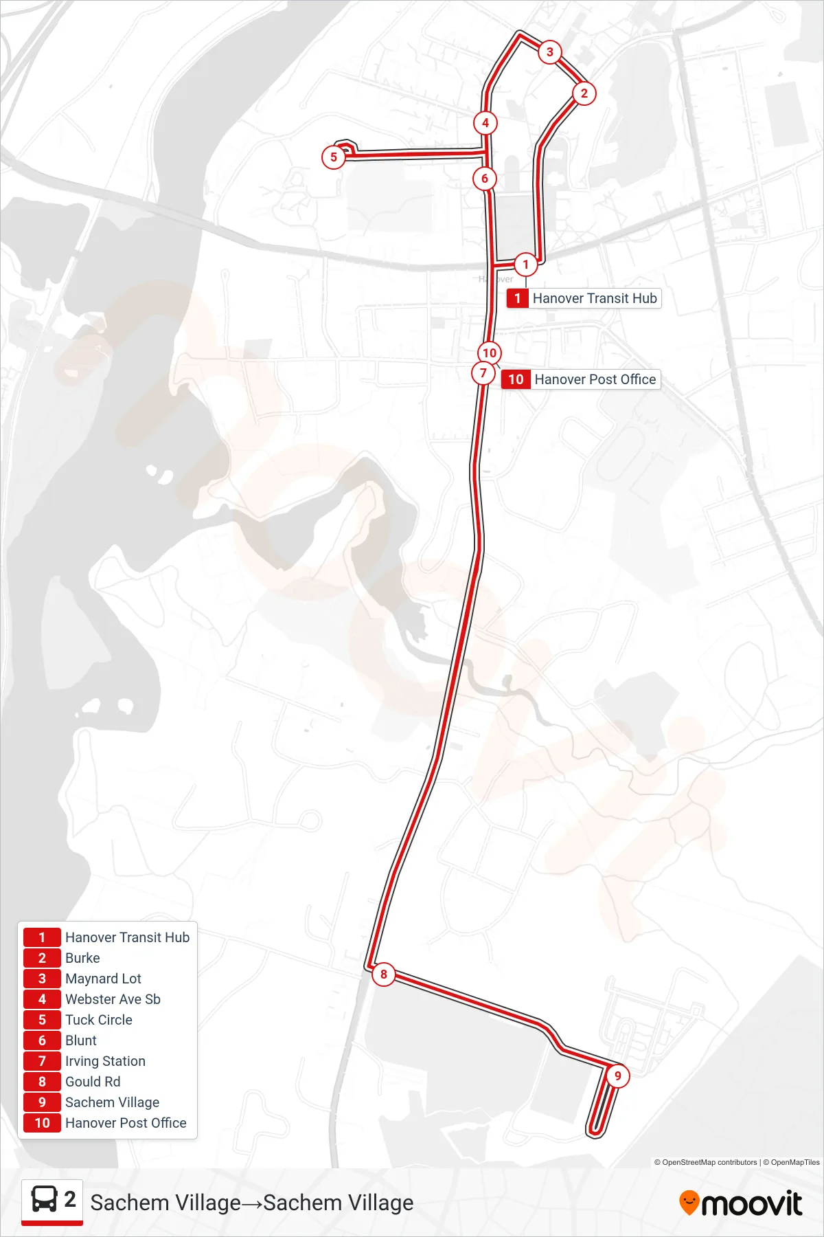 2 bus Line (Sachem Village→Sachem Village) route and stops on a map