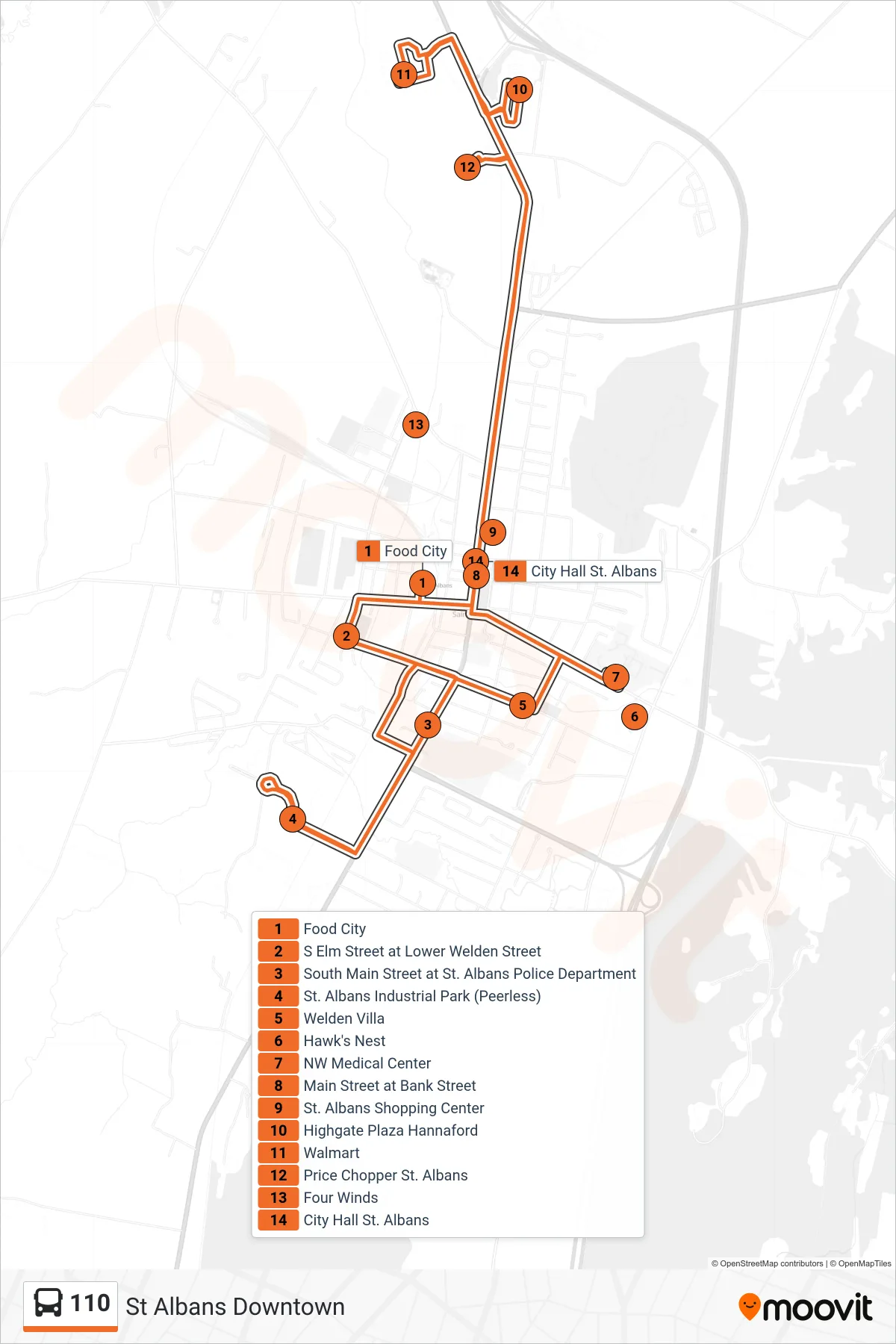 110 bus Line (Food City→Food City) route and stops on a map
